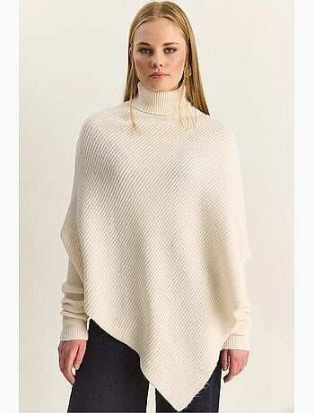 Pull oversize à col roulé en maille côtelée avec ceinture lucci