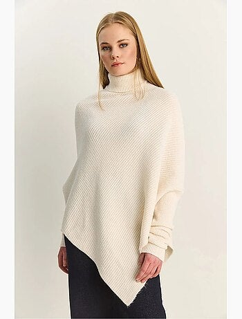 Pull oversize à col roulé en maille côtelée avec ceinture lucci