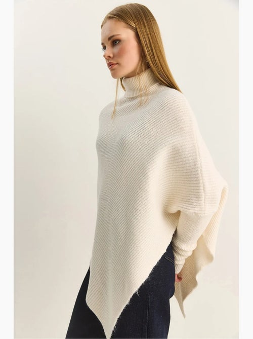 Pull oversize à col roulé en maille côtelée avec ceinture lucci - Kiabi