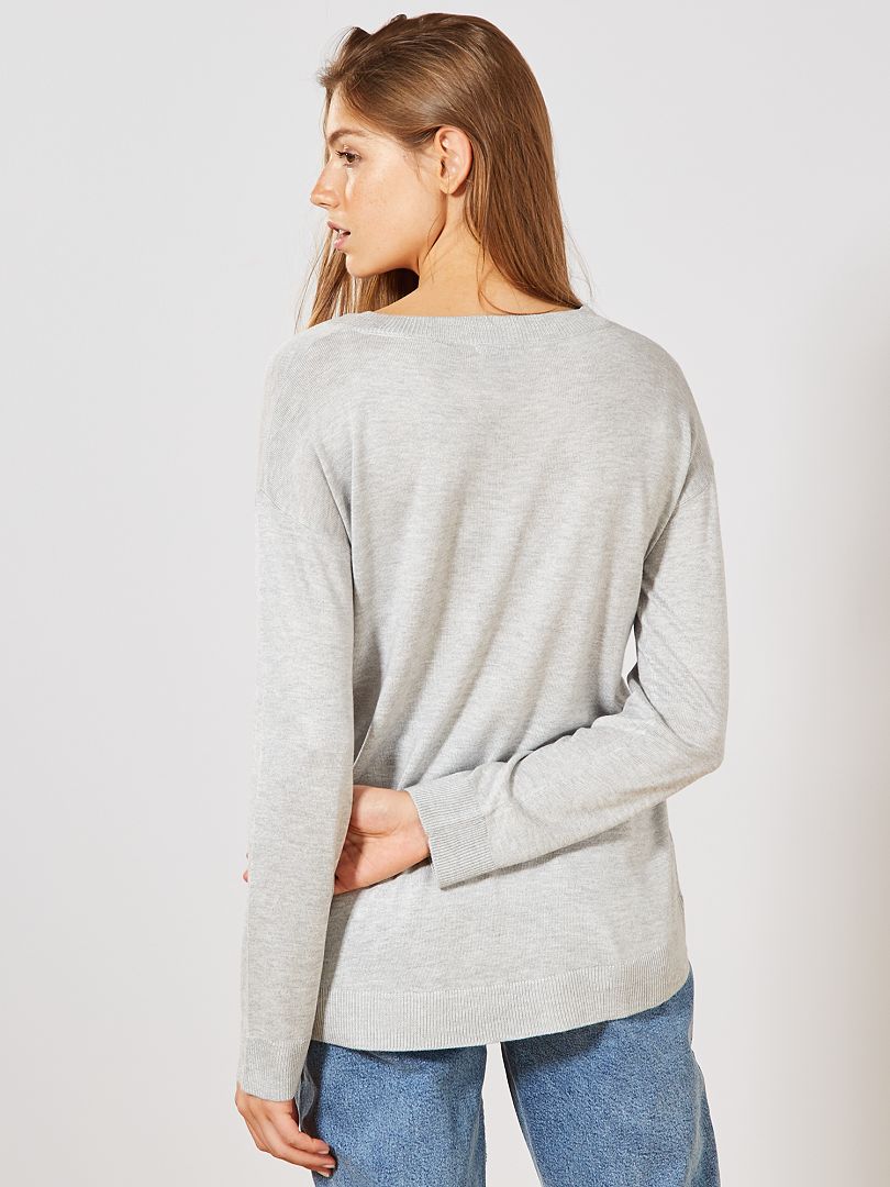 Pull Oversize Col V Gris Chin Kiabi