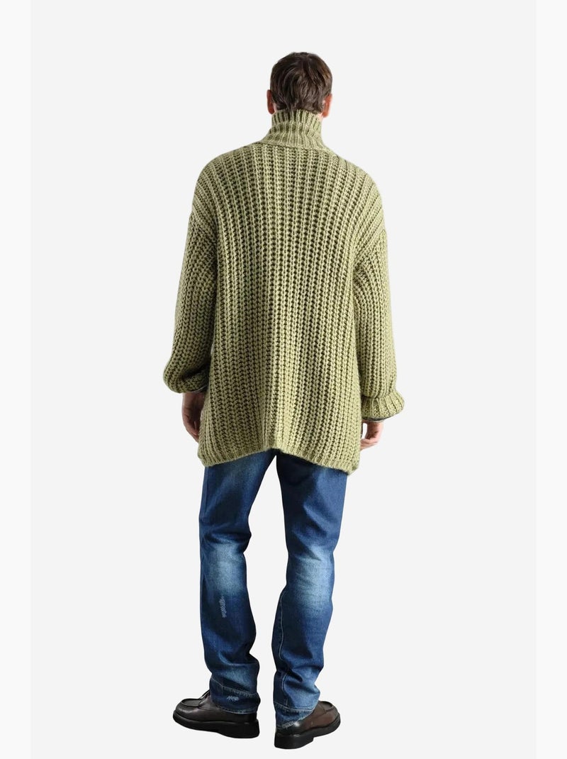 Pull oversize en maille côtelée à col roulé court giesto Vert - Kiabi
