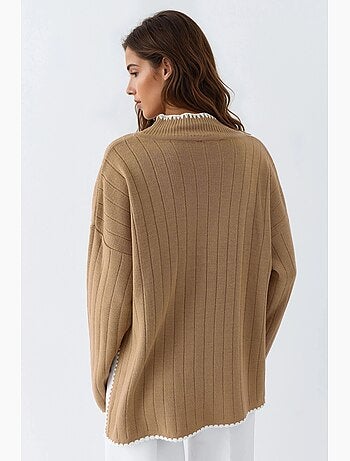 Pull oversize en maille côtelée à col roulé mi-long my fashion