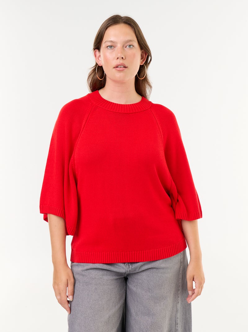 Pull oversize en maille manches courtes Rouge - Kiabi