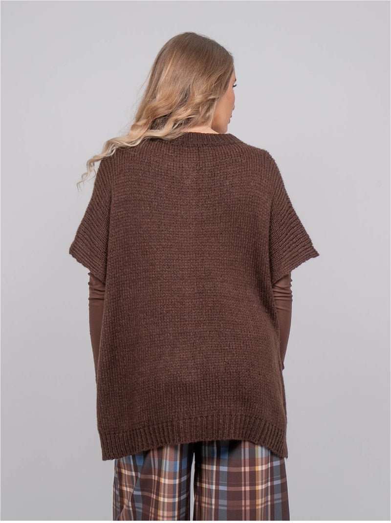 Pull oversize manches courtes grosse maille kireve Marron - Kiabi
