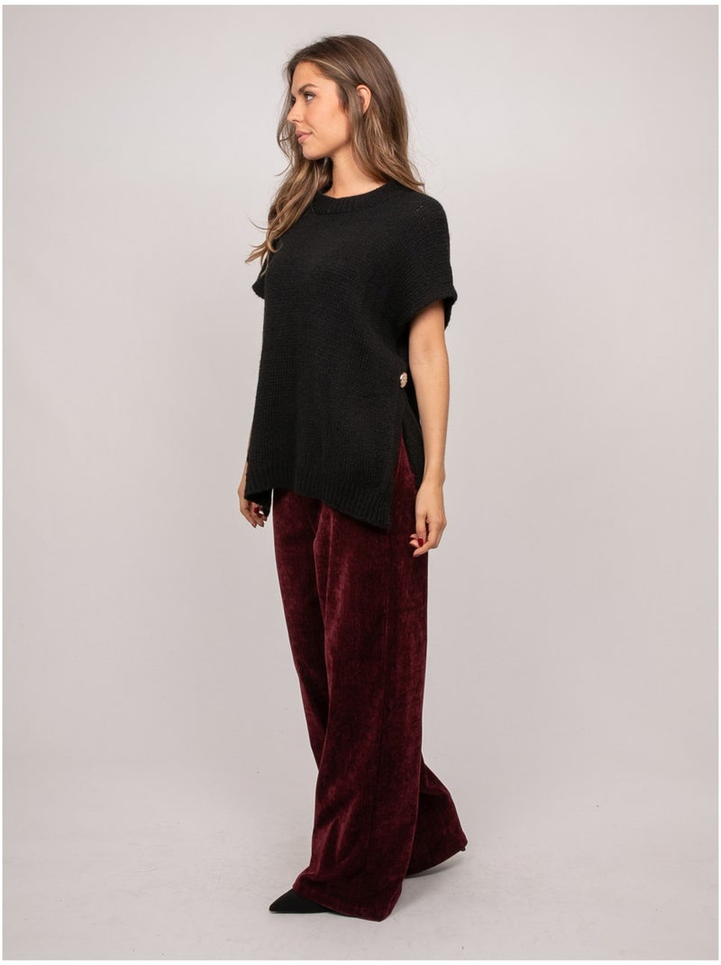 Pull oversize manches courtes grosse maille kireve Noir - Kiabi