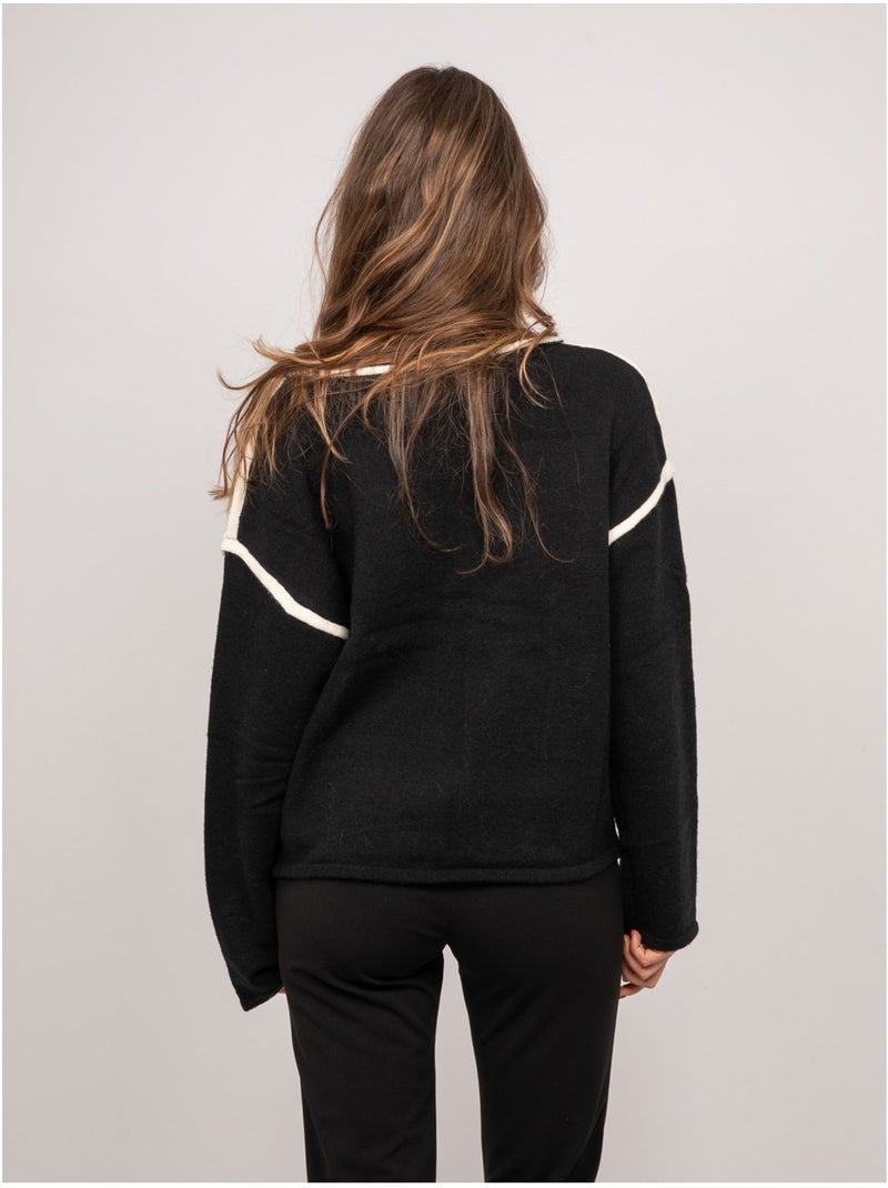 Pull oversize message brodé "lucky me" kevisse Noir - Kiabi
