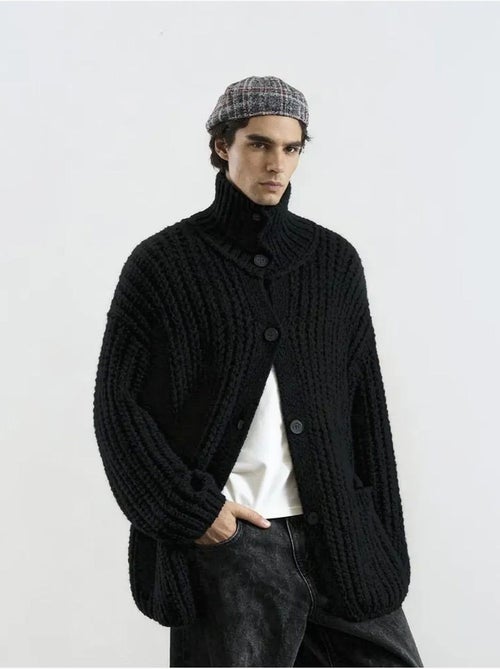 Pull oversize texturé à col roulé avec fermeture boutonnée giesto - Kiabi
