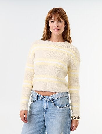 Pull poilu rayé à col rond