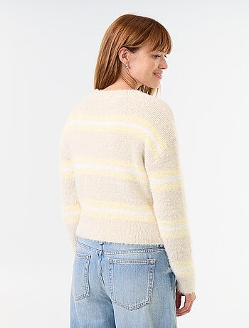 Pull poilu rayé à col rond