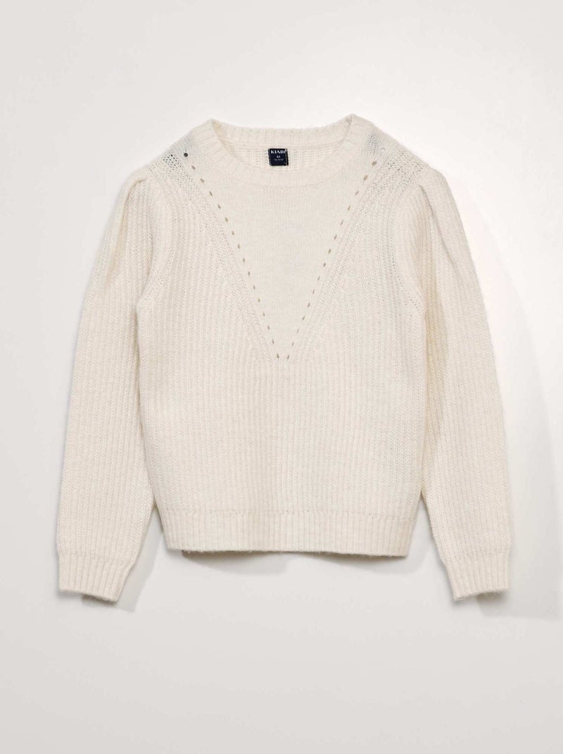 Pull point mousse maille ajourée Blanc - Kiabi