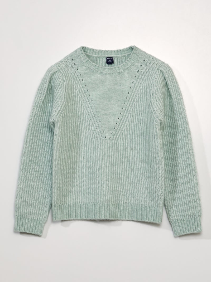 Pull point mousse maille ajourée bleu - Kiabi