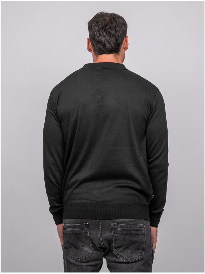 Pull polo manches longues col zippé linetox Noir - Kiabi