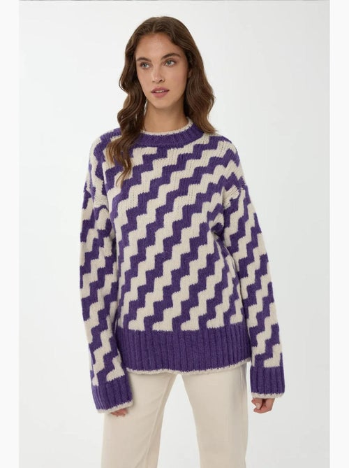 Pull ras du cou à motif zigzag - Kiabi Pull ras du cou à motif zigzag - Kiabi