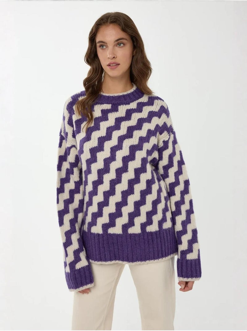 Pull ras du cou à motif zigzag Bleu - Kiabi