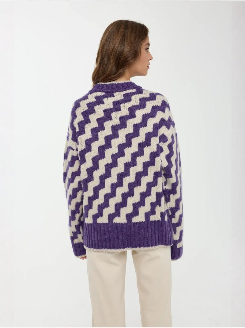 Pull ras du cou à motif zigzag hiccup Bleu - Kiabi