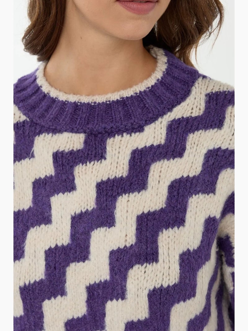 Pull ras du cou à motif zigzag hiccup Bleu - Kiabi