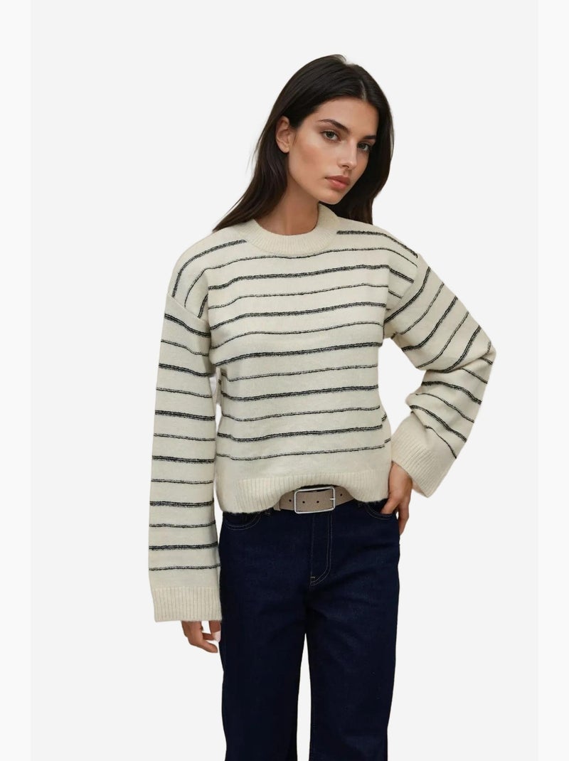Pull ras du cou à rayures épaisses hiccup Crème - Kiabi
