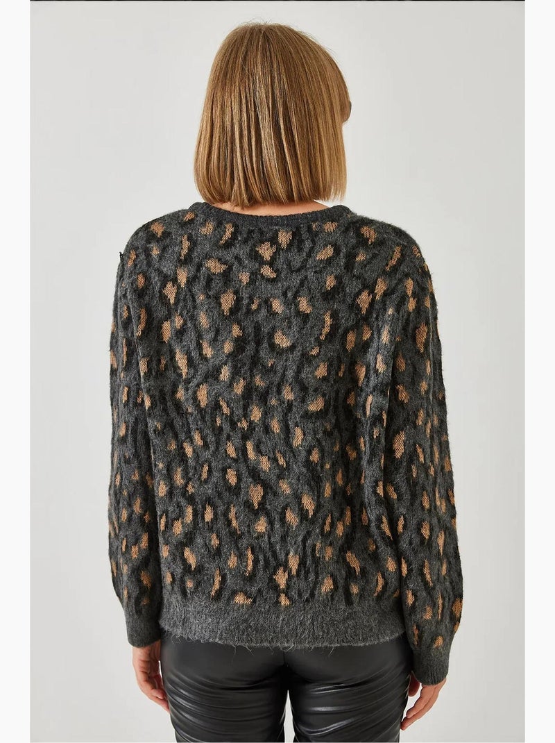 Pull ras du cou en maille à motifs lucci Gris foncé - Kiabi