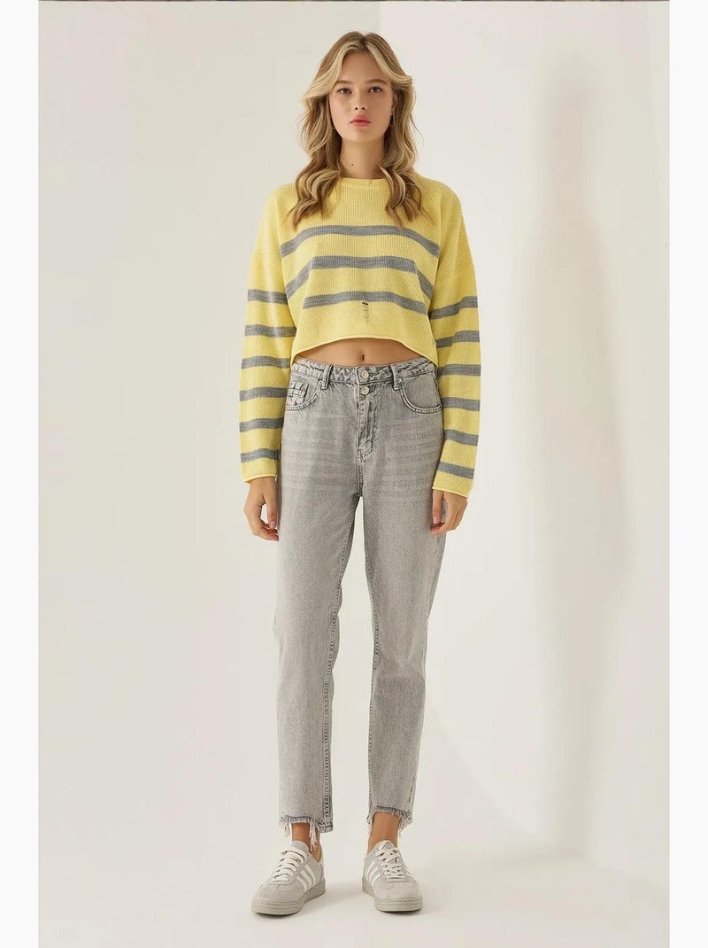 Pull ras du cou rayé hiccup Jaune - Kiabi