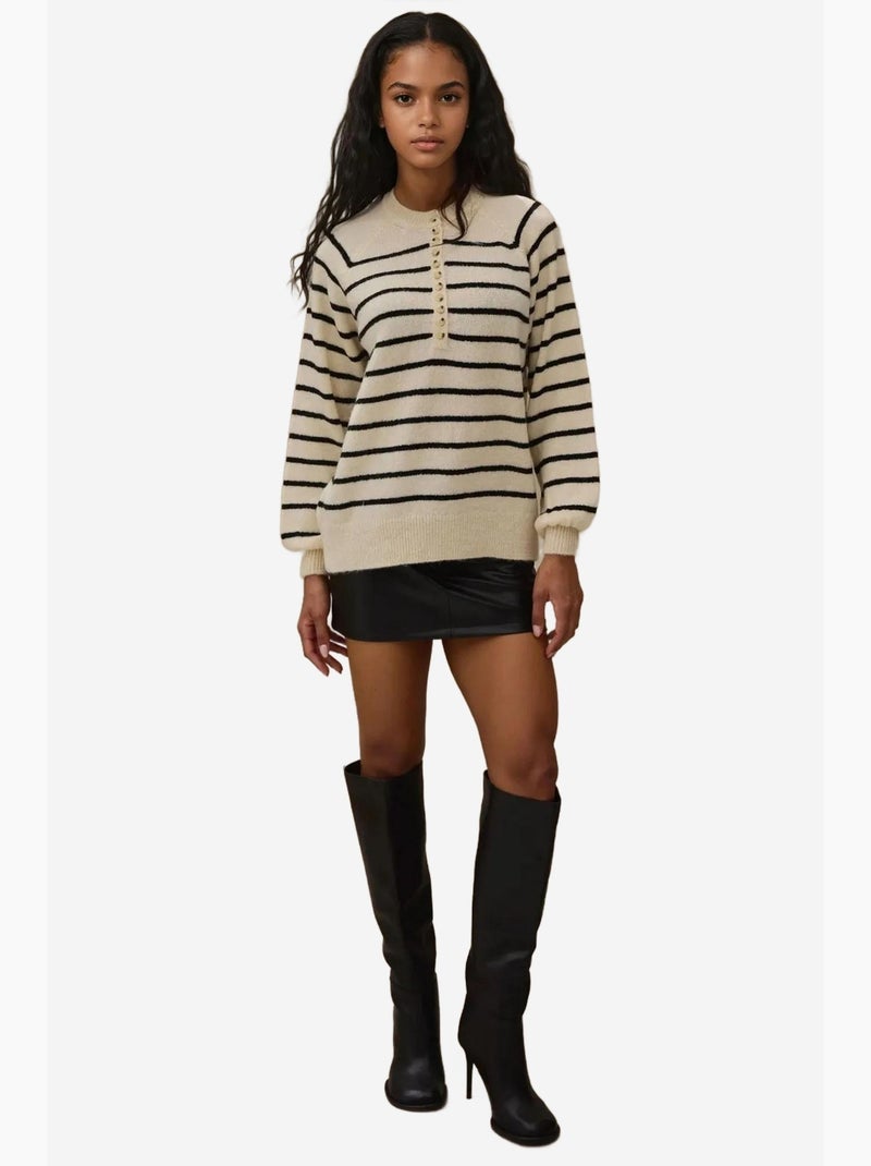 Pull rayé à col boutonné hiccup Crème - Kiabi