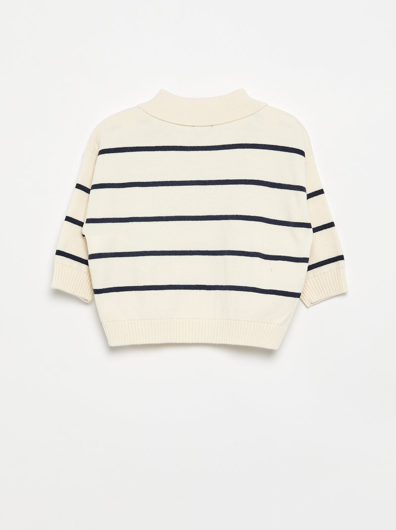 Pull rayé à manches longues et col polo Beige - Kiabi