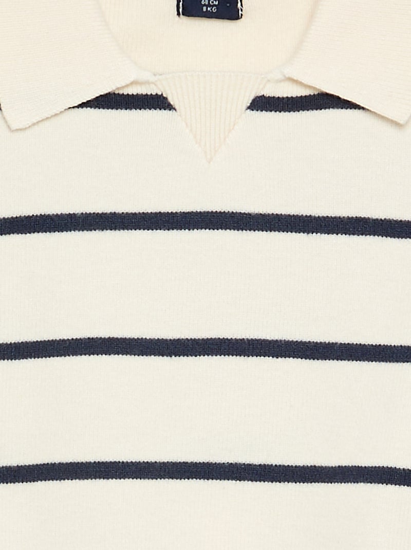 Pull rayé à manches longues et col polo Beige - Kiabi