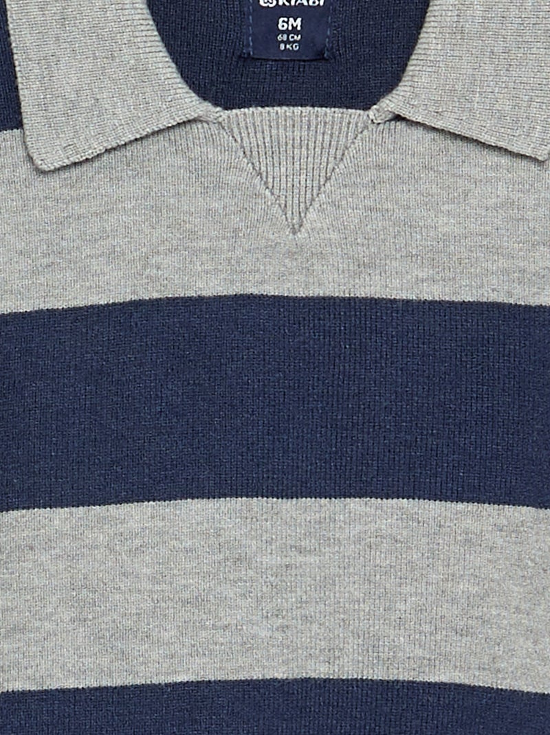Pull rayé à manches longues et col polo Bleu - Kiabi