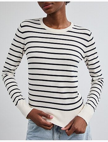 Pull rayé à manches longues, mo fashion