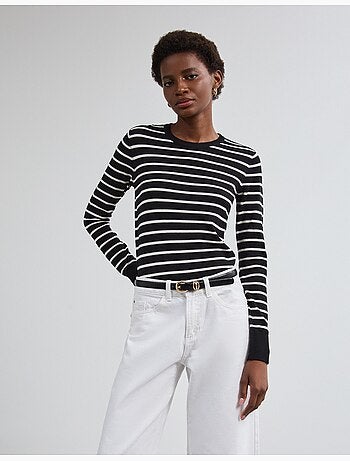Pull rayé à manches longues, mo fashion