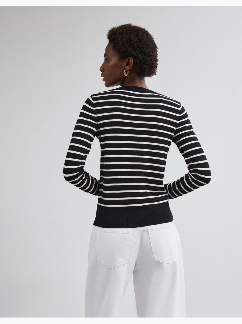 Pull rayé à manches longues, mo fashion Noir - Kiabi