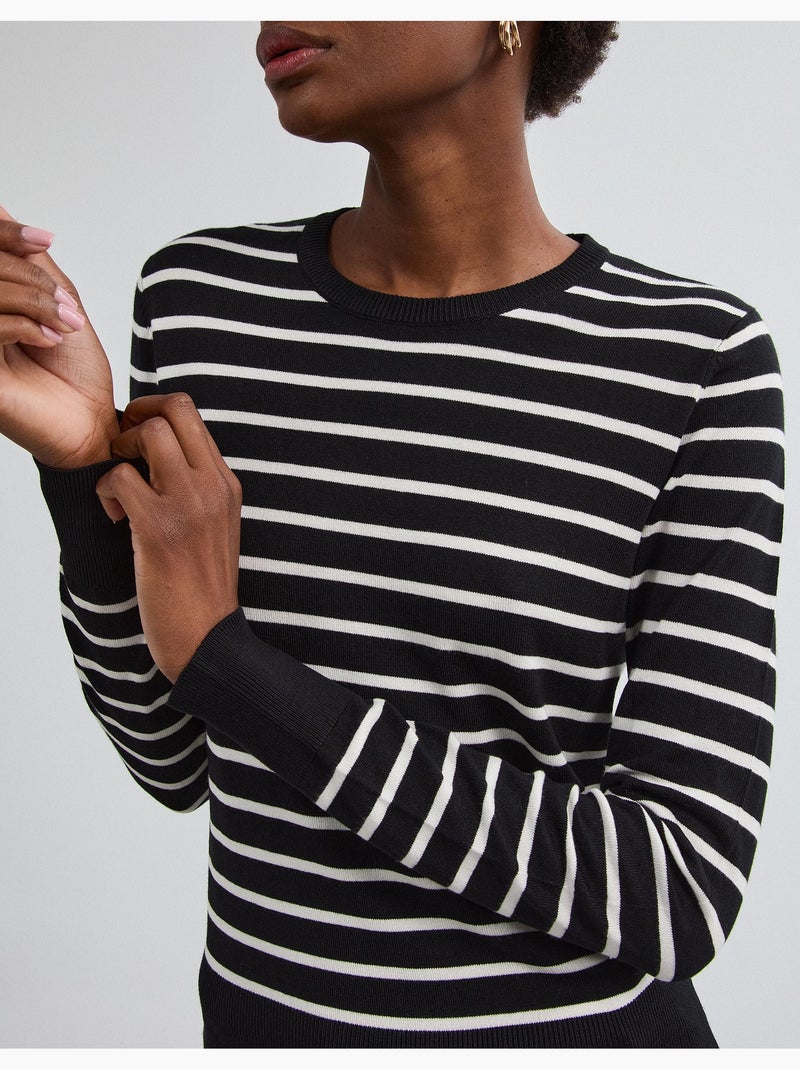 Pull rayé à manches longues, mo fashion Noir - Kiabi