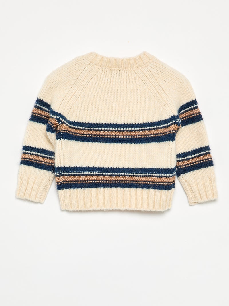 Pull rayé avec boutonnage à l'emmanchure Beige - Kiabi