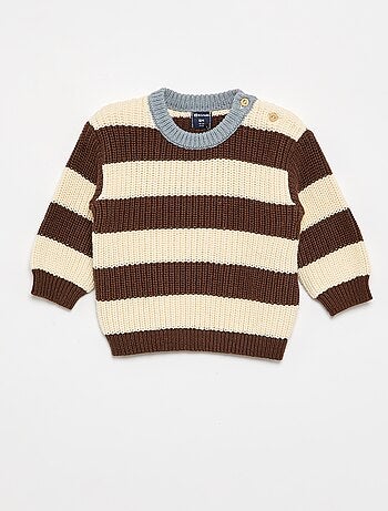 Pull rayé avec boutonnage épaule