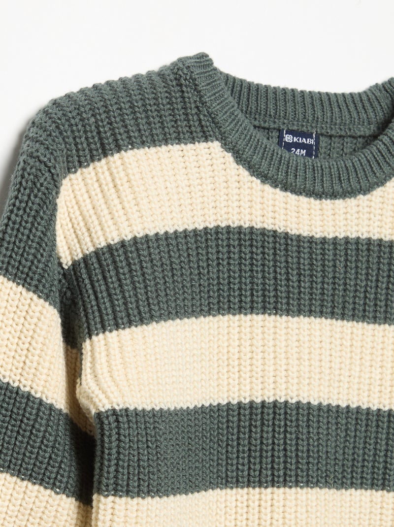 Pull rayé avec boutonnage épaule Vert - Kiabi