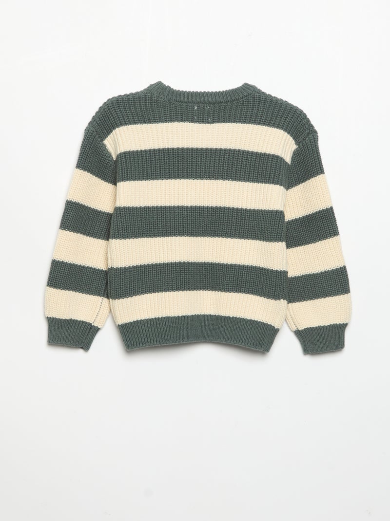 Pull rayé avec boutonnage épaule Vert - Kiabi