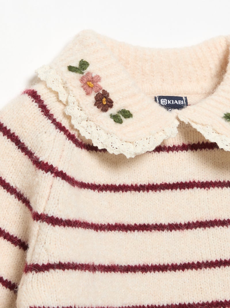 Pull rayé avec col fantaisie Beige - Kiabi