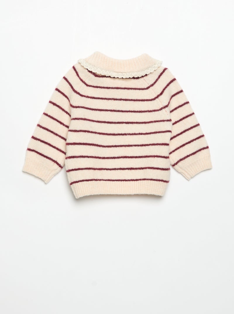 Pull rayé avec col fantaisie Beige - Kiabi