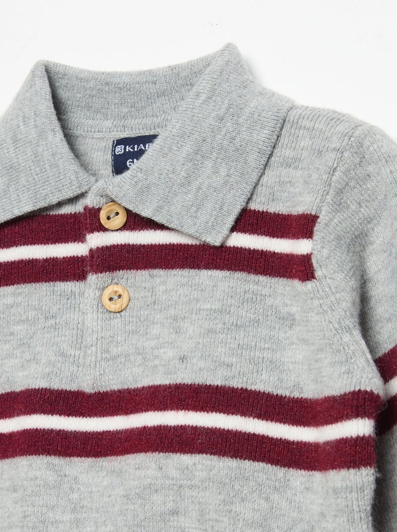 Pull rayé avec col polo Gris - Kiabi