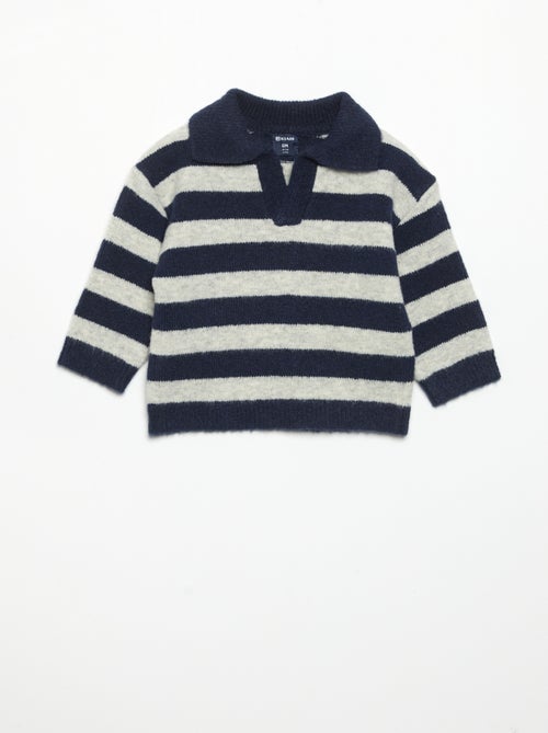 Pull rayé avec col polo non boutonné - Kiabi Pull rayé avec col polo non boutonné - Kiabi
