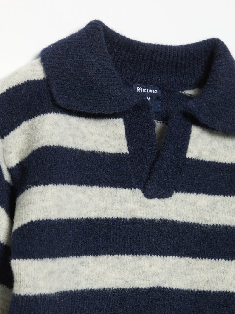 Pull rayé avec col polo non boutonné Bleu - Kiabi
