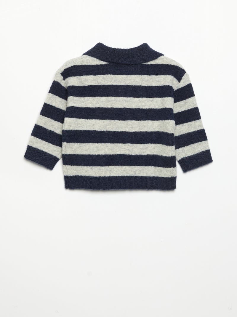 Pull rayé avec col polo non boutonné Bleu - Kiabi