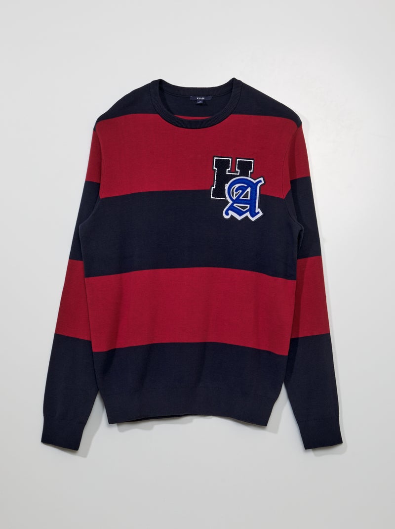 Pull rayé avec écusson poitrine Marine/rouge - Kiabi