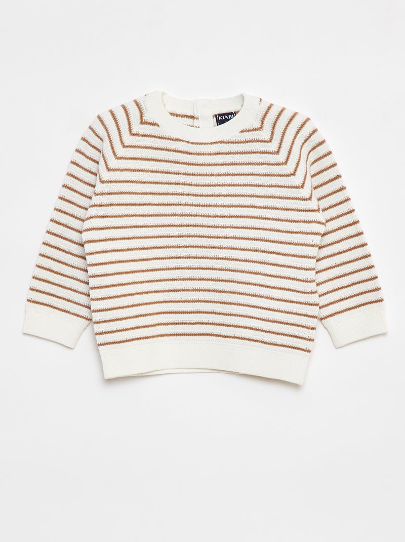 Pull rayé avec ouverture boutonnée au dos Blanc - Kiabi