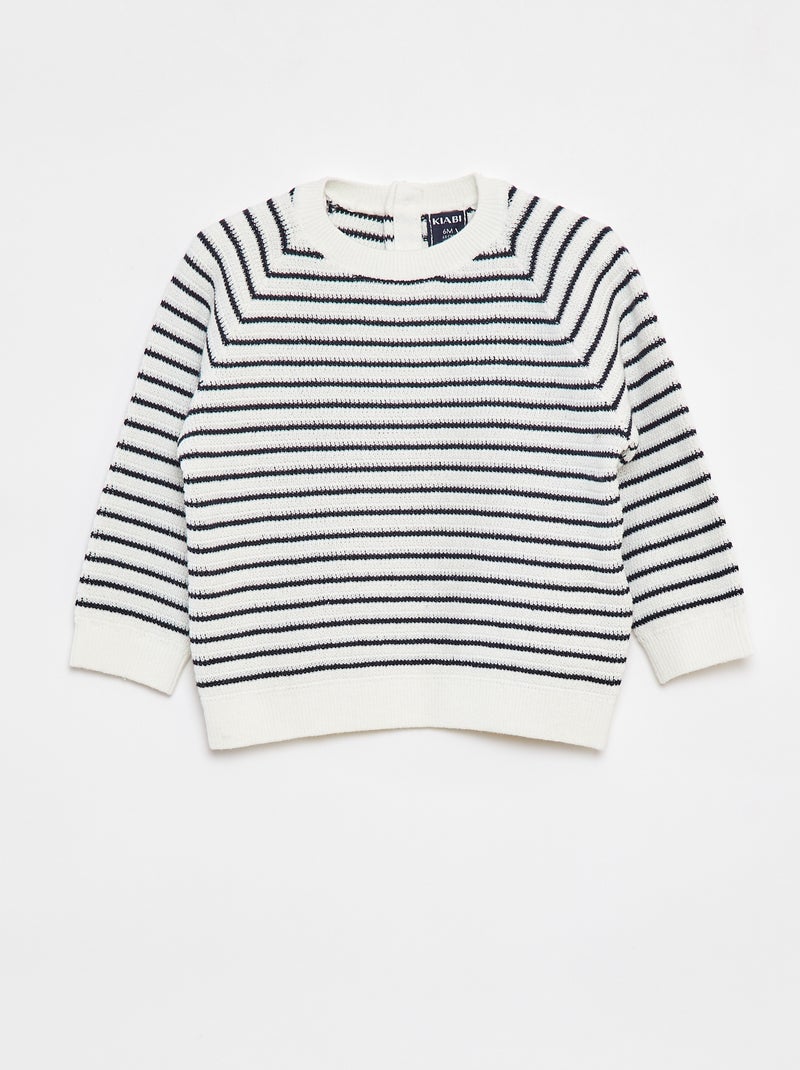 Pull rayé avec ouverture boutonnée au dos Bleu - Kiabi