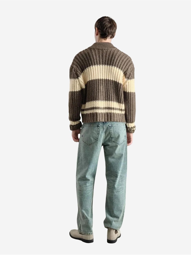 Pull rayé coupe classique avec col zippé giesto Marron clair - Kiabi