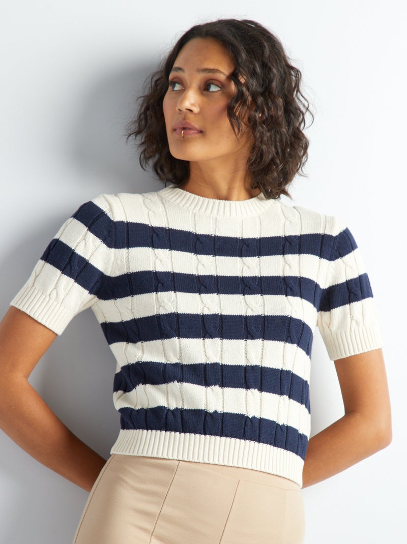 Pull Rayé Fat Face Taille 10 - Col Zippé - Coton - Occasion Très Bon État