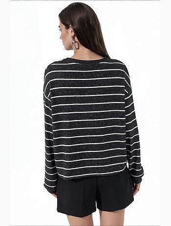 Pull rayé en maille côtelée à col rond busem