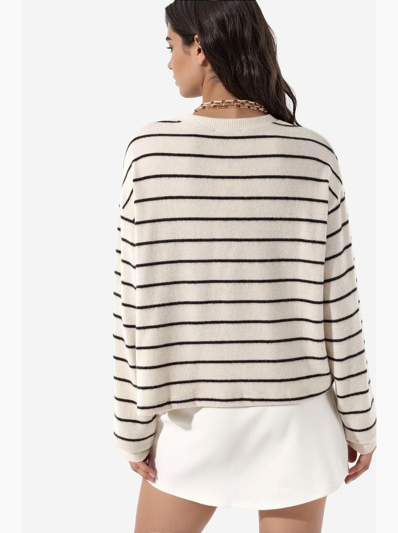 Pull rayé en maille côtelée à col rond busem Multicolore - Kiabi