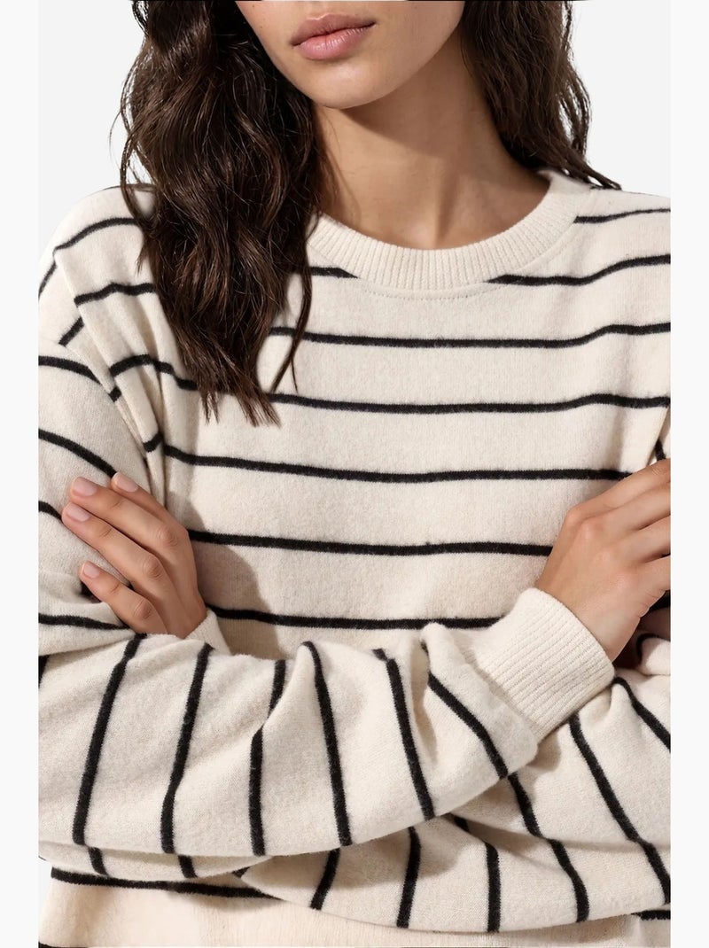 Pull rayé en maille côtelée à col rond busem Multicolore - Kiabi