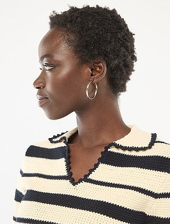 Pull rayé sans manches col polo